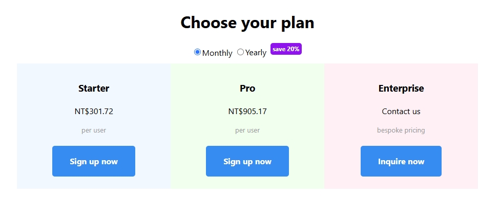 Paddle 內建方案管理，可以直接換算各國貨幣的月費